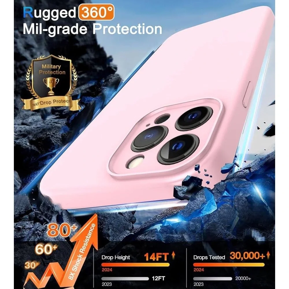 NEW iPhone 13 Pro Max‎ Pink Phone Case with 2 Tempered Glass Screen Protectors
